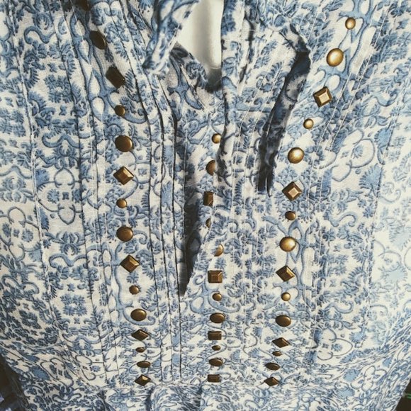 BOCA BAY WOMEN L, FLORAL, KEYHOLE TIE NECKLINE TOP - Picture 4 of 8